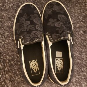 Vans Black Floral Slip-On Canvas Sneakers Size 9.5